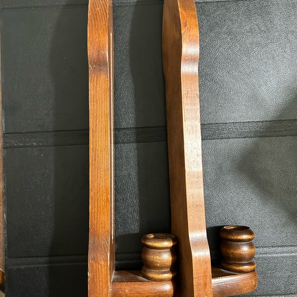 Set Pair 2 Vtg Mid Century Modern Wood Wall Candle Holders - Picture 4 of 6